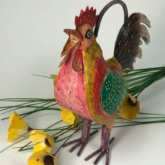 Great Gift Crowing Multicolor Rooster Hand-Made Hand-Painted Metal Watering Can - Picture 8 of 8
